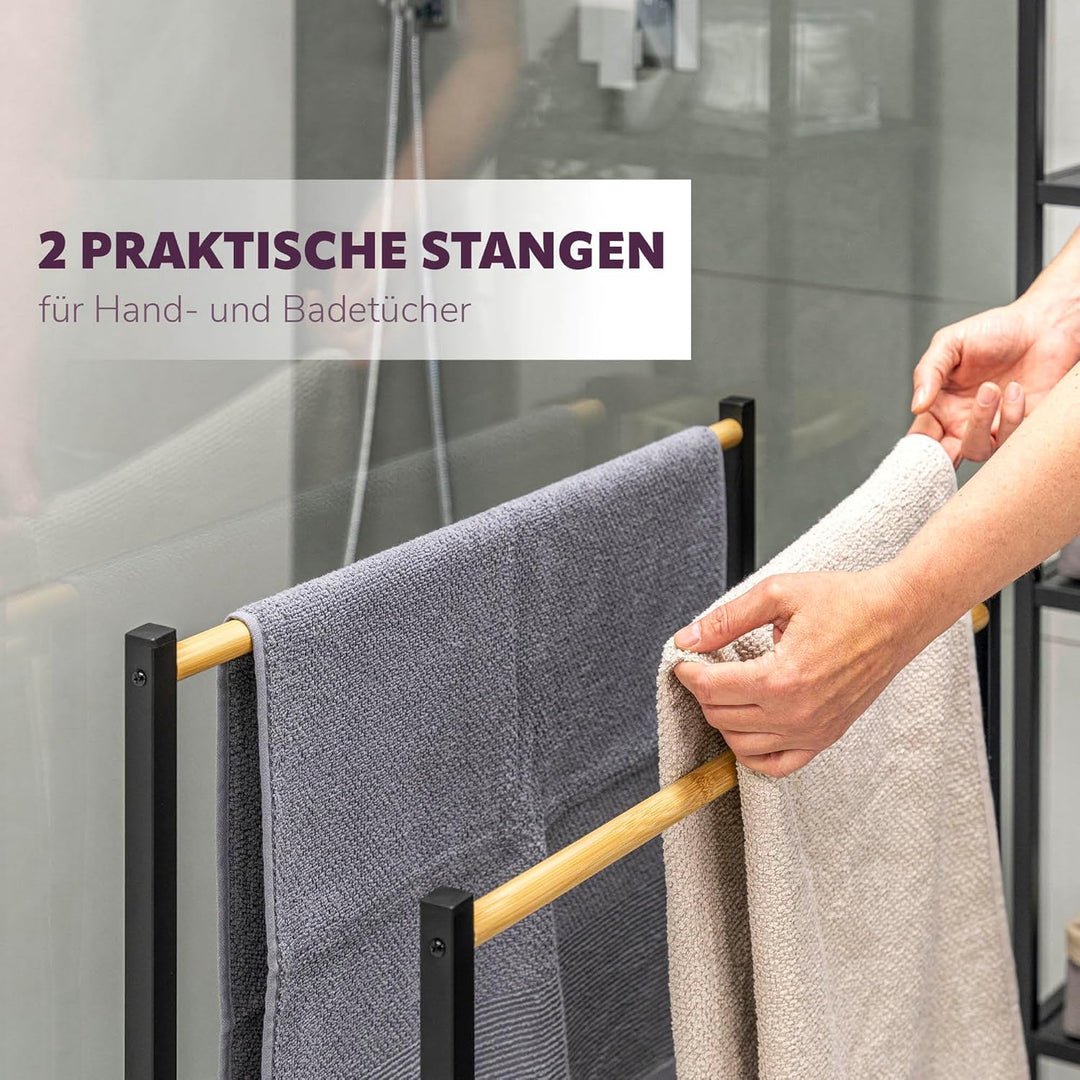 eluno Stand-Handtuchhalter aus Metall mit Bambus, extra grosser freistehender Handtuchständer für gr