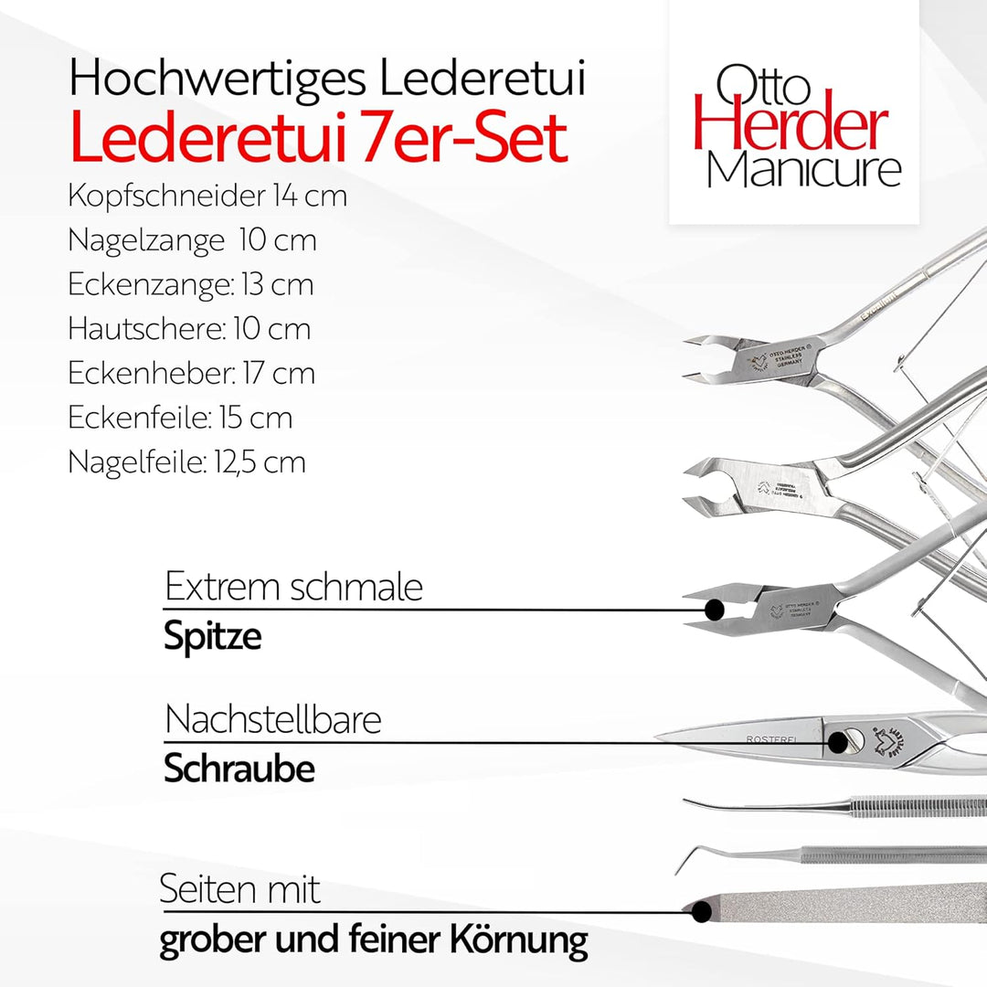 Otto Herder Profi-Fusspflege Set Professionell 7-teilig, Hochwertige Podologie-Instrumente Schwarzes