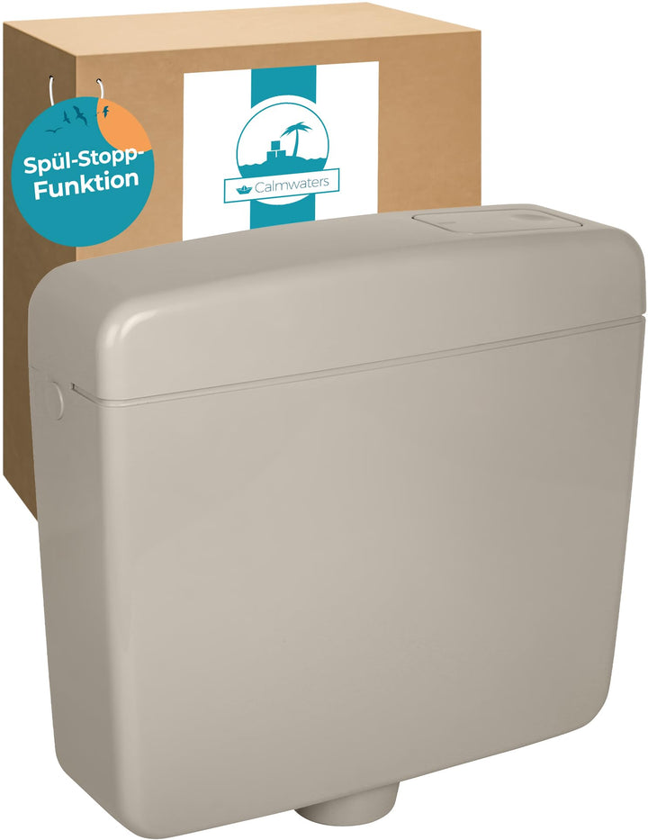 Calmwaters® Spülkasten Grau mit Spül-Stopp-Funktion, 6-9 Liter Spülmenge, Aufputzspülkasten WC schma