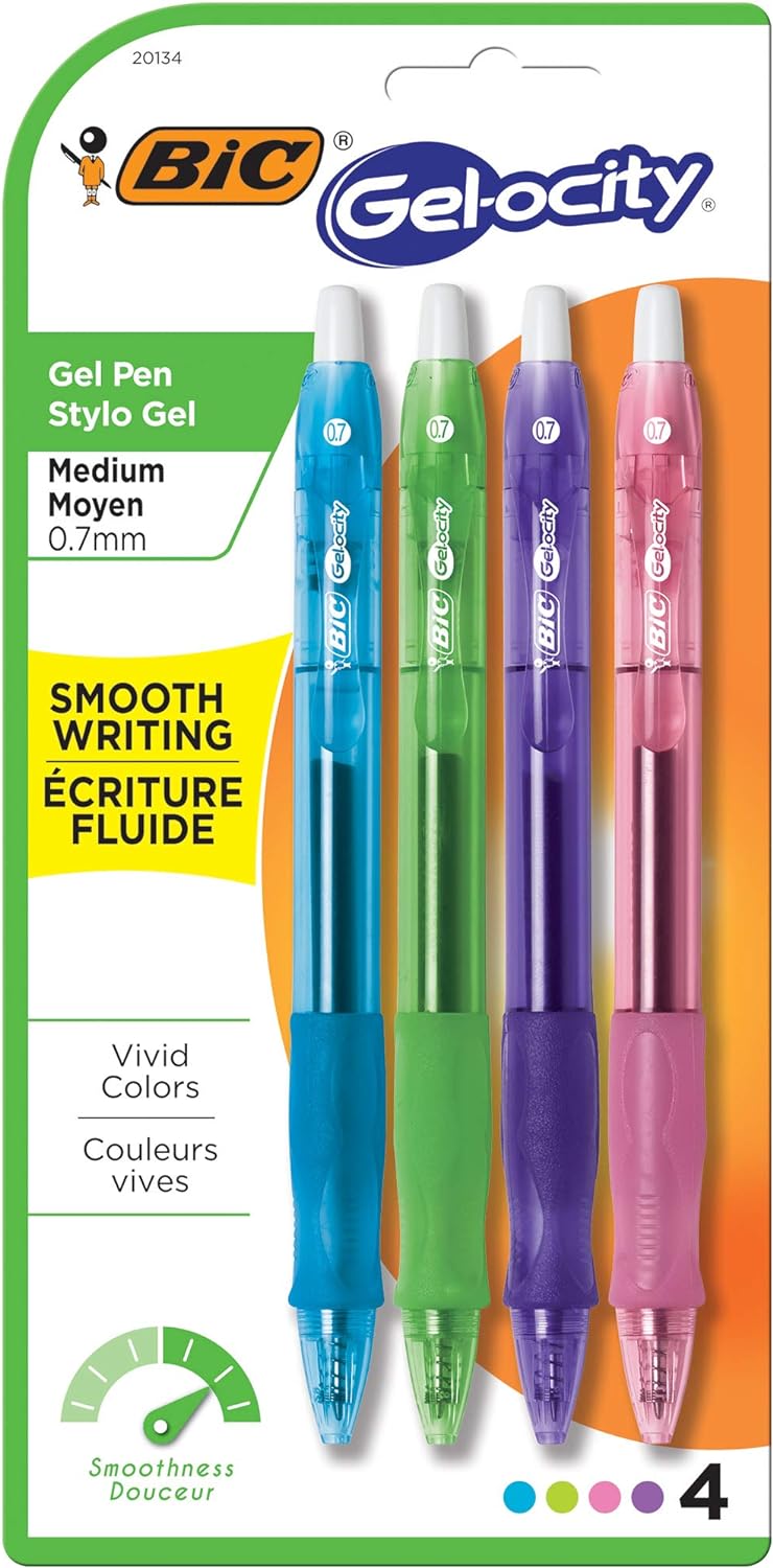 Bic RLCAP41-AST Multi Color Bic Gelocity Fashion Pen 4 Pack