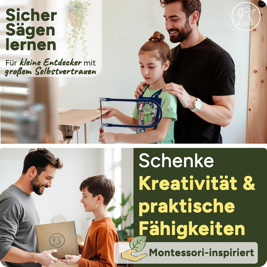 Eli® Laubsäge für Kinder inkl. 14 Sperrholzplatten - Komplett Set für Laubsägen inkl kreative Vorlag