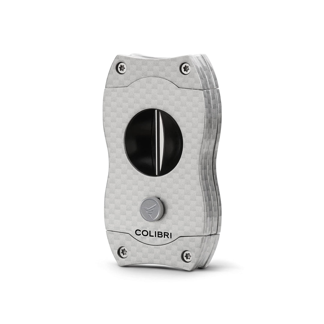 Colibri V-Cut Zigarrenschneider | Graues Kohlefaserdruck | Federauslöser | Tiefer 7mm V-Schnitt | Bi