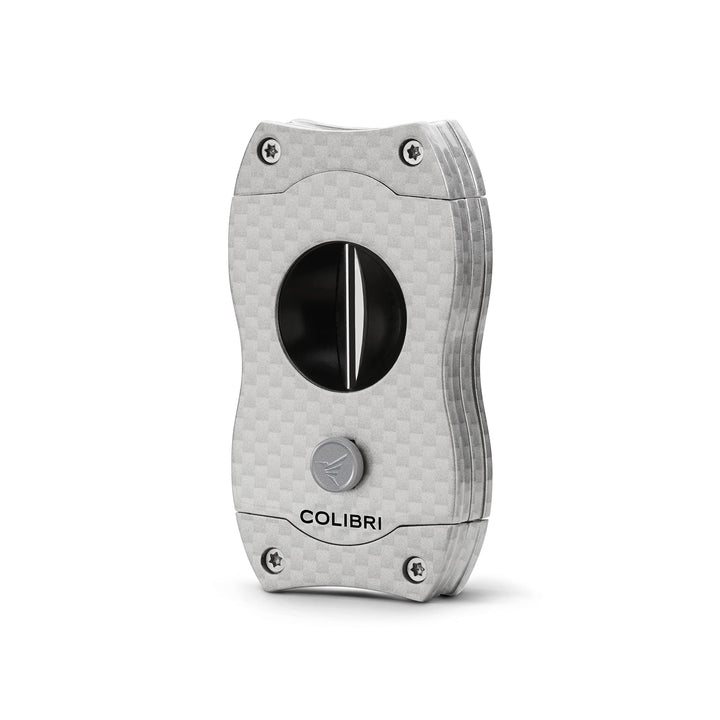 Colibri V-Cut Zigarrenschneider | Graues Kohlefaserdruck | Federauslöser | Tiefer 7mm V-Schnitt | Bi