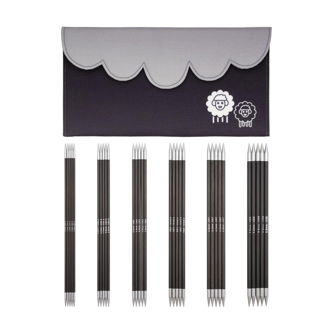 KnitPro Doppelspitz-Stricknadel-Set – Karbonz (20 cm) – 5er-Set 20 cm Karbonz, 20 cm Karbonz