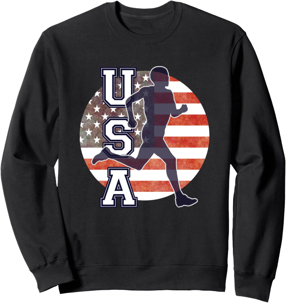 USA Mens Running Track & Field Team American Flag Runner Sweatshirt