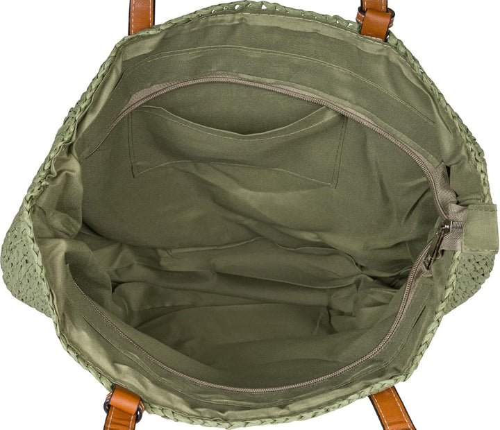styleBREAKER Damen Korbflecht Schultertasche aus Papierstroh, Strandtasche mit langen Henkeln, Flech