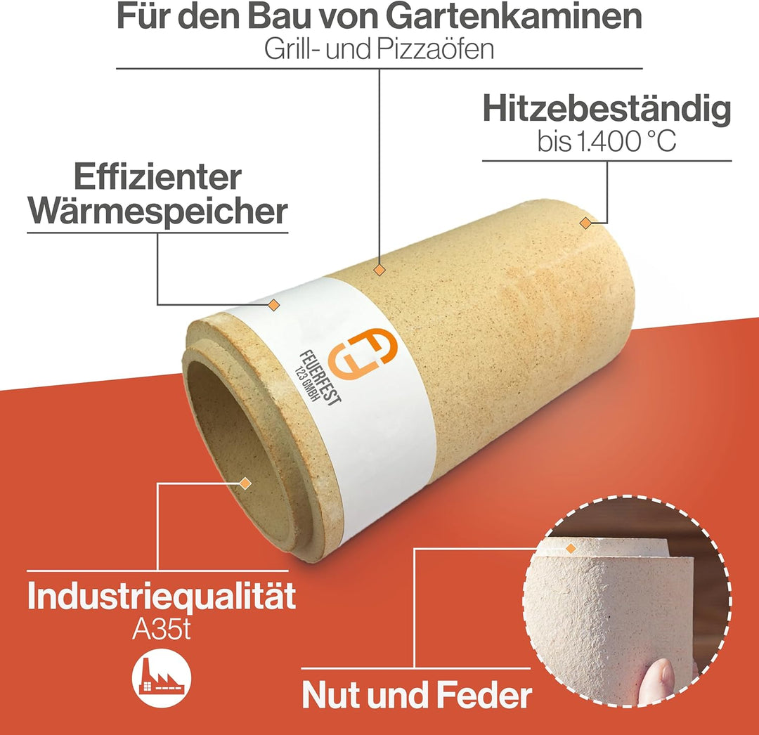 Feuerfest 123 - Schamotterohr Ø 120x300 mm (Innendurchmesser x Länge), für den Bau von Öfen und Kami