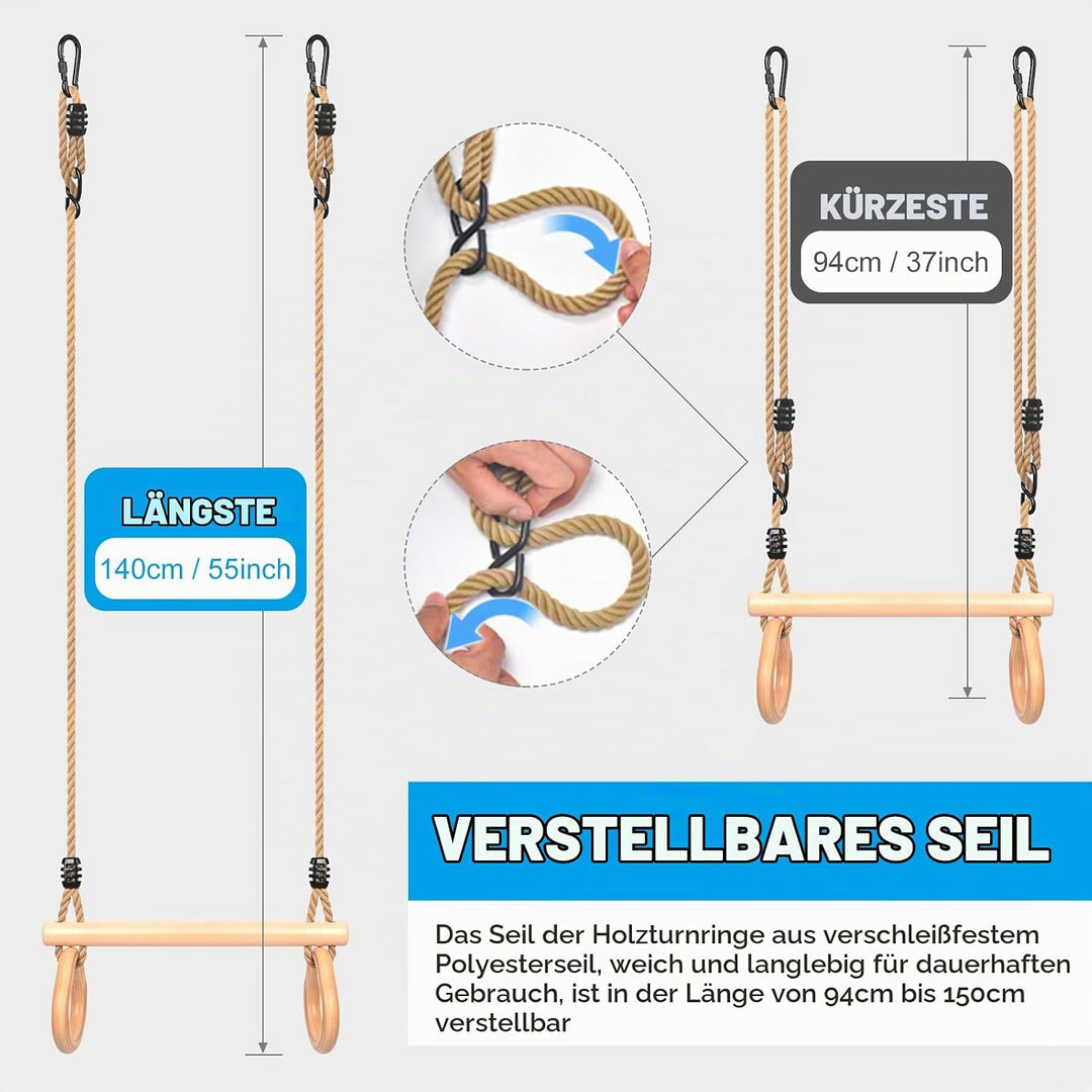 Trapez Schaukel, Trapez Stange Outdoor mit Turnringen Multifunktions Schaukel Kinder mit Verstellbar