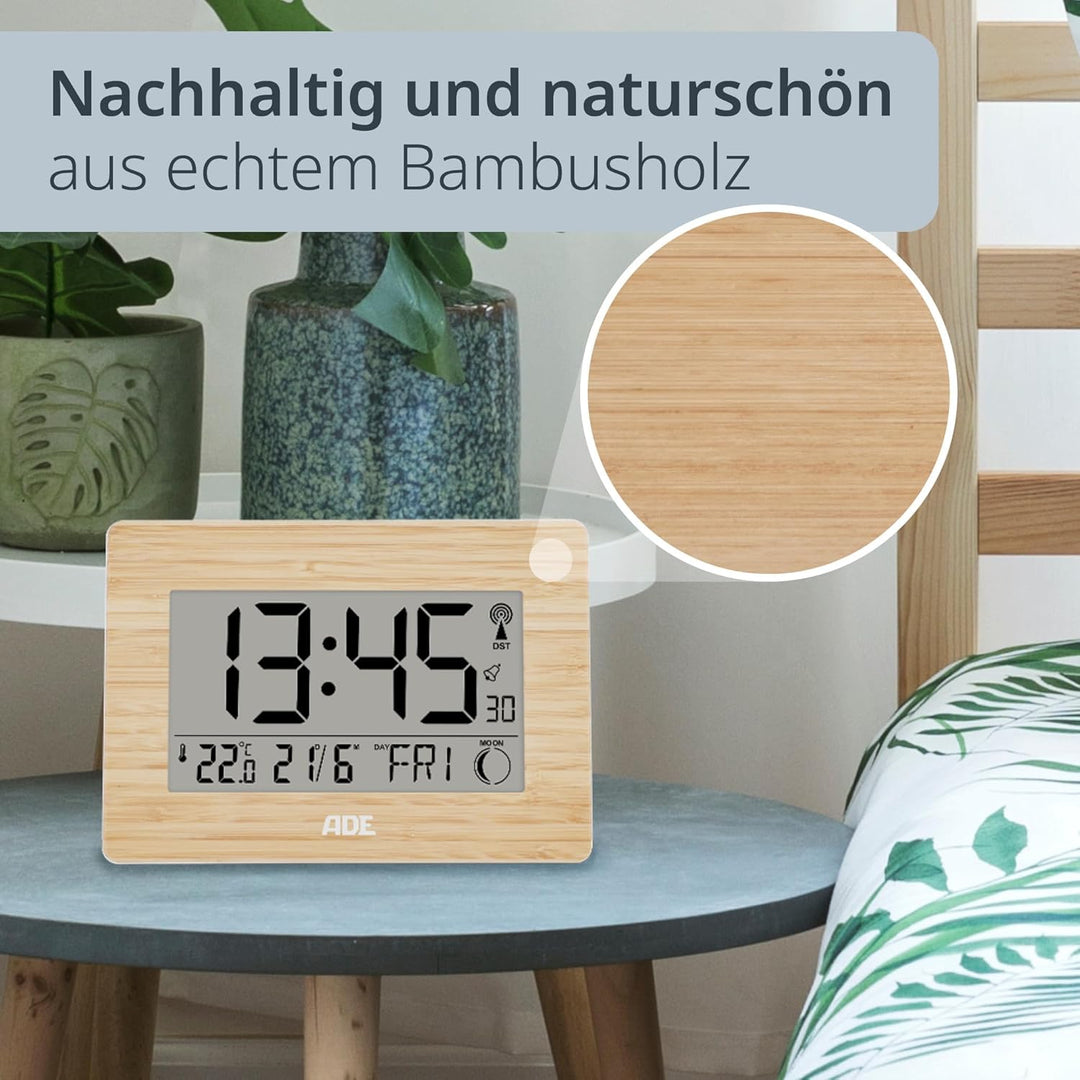 ADE Grosse Funkuhr digital mit XXL-Ziffern | Tischuhr mit Kalender und Wochentag | Digitale Uhr mit