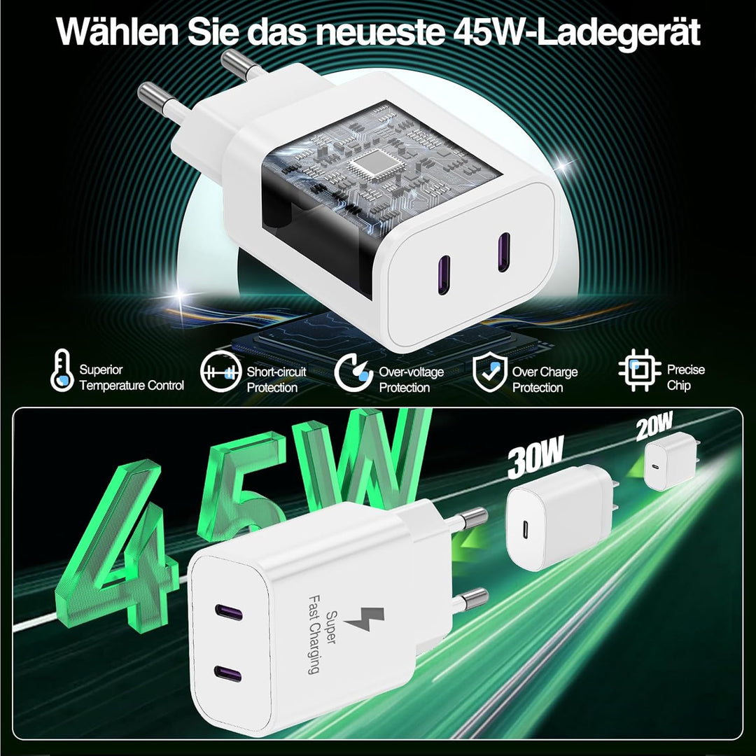 45W Ladegerät USB C Schnellladekabel für iPhone 17 16 15 Pro Max 17 15 16e Plus,iPad 13/11/10th,MFi-