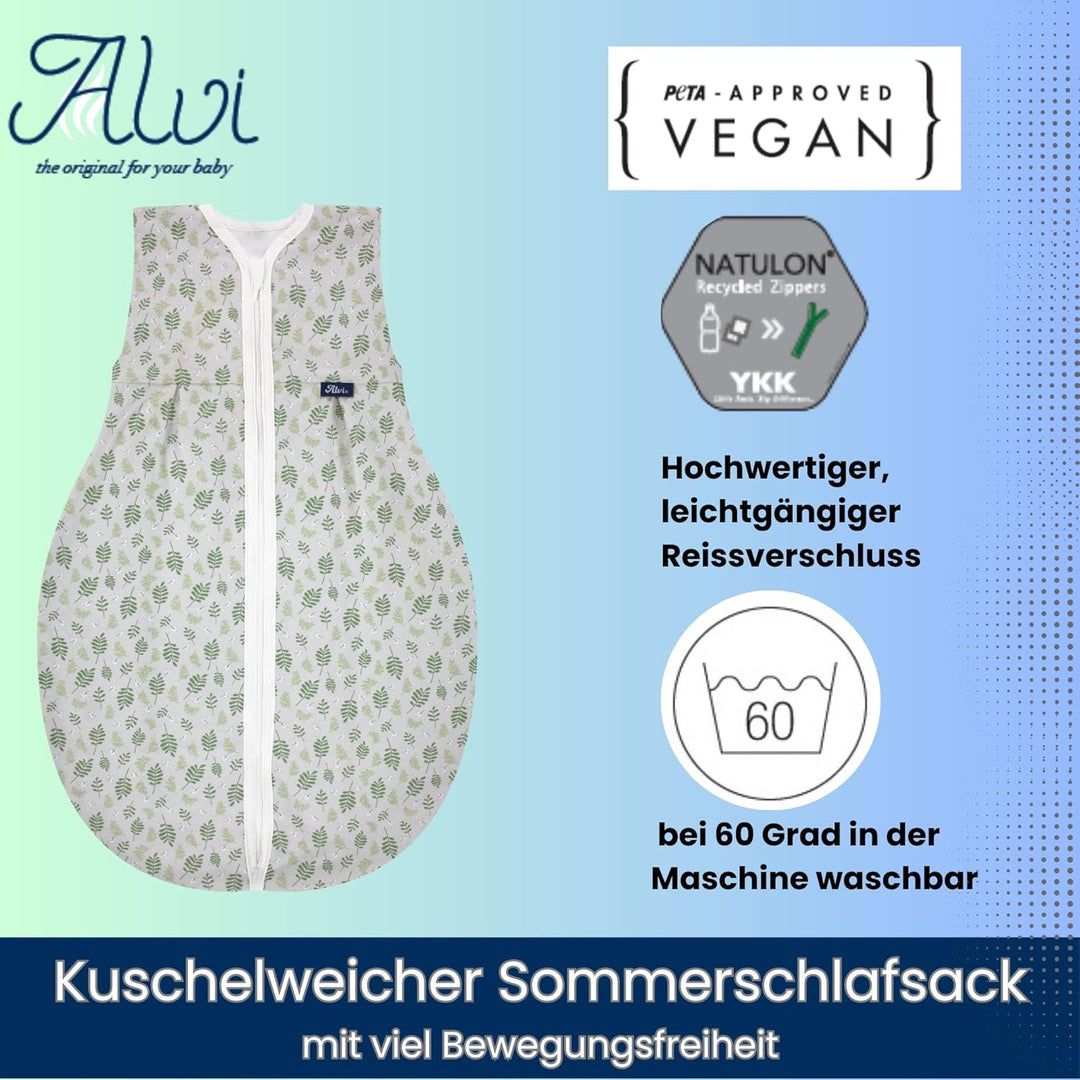 Alvi Kugelschlafsack Molton Sommerschlafsack | Babyschlafsack ärmellos 100% Baumwolle | Unwattierter