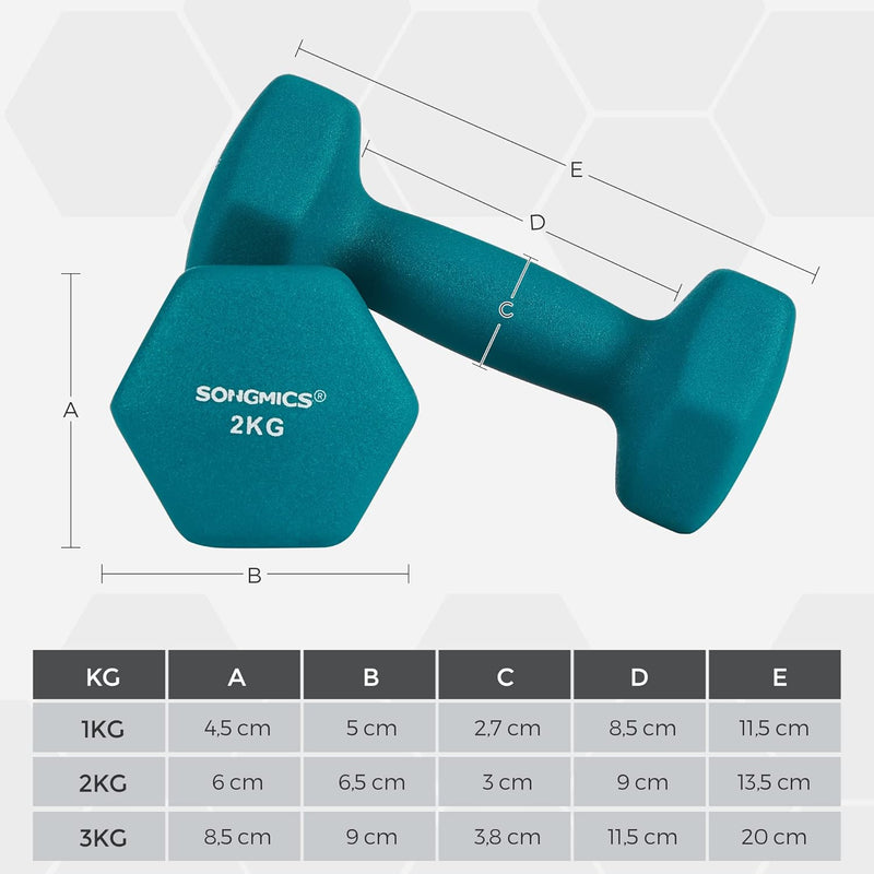 SONGMICS Kurzhantel Set, Hexagon, mit Hantelständer, 2 x 1 kg, 2 x 2 kg, 2 x 3 kg, mattes Finish, Ne