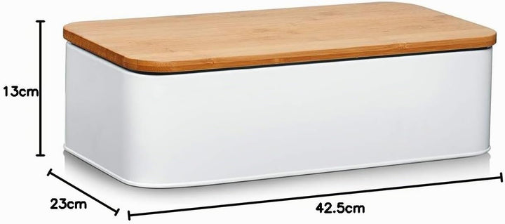 ZELLER PRESENT SCHÖNER LEBEN. PRAKTISCH WOHNEN. 25375 Brotkasten m. Bamboo Deckel, Metall, matt weis