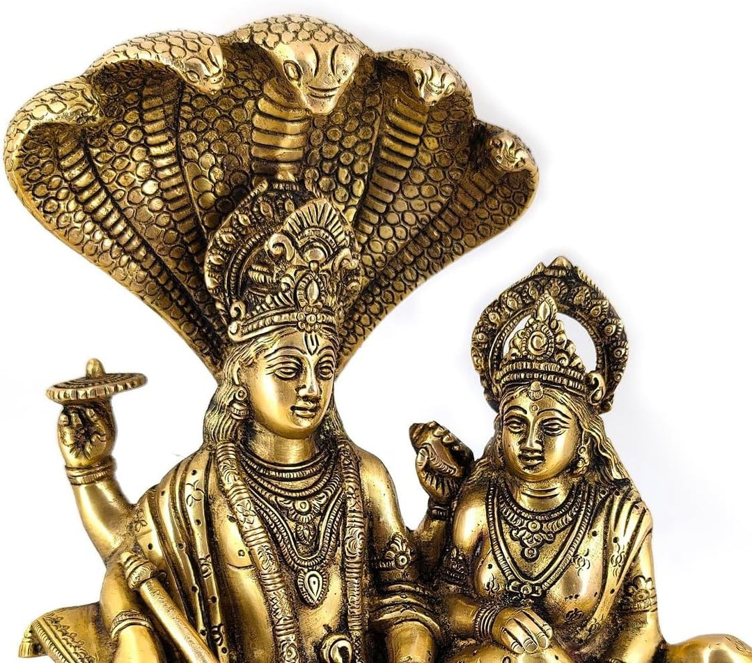 Weisswal-Lord Vishnu mit Lakshmi Rest Upon Shesha Naag Messing Statue religiöse Stärke Skulptur Idol