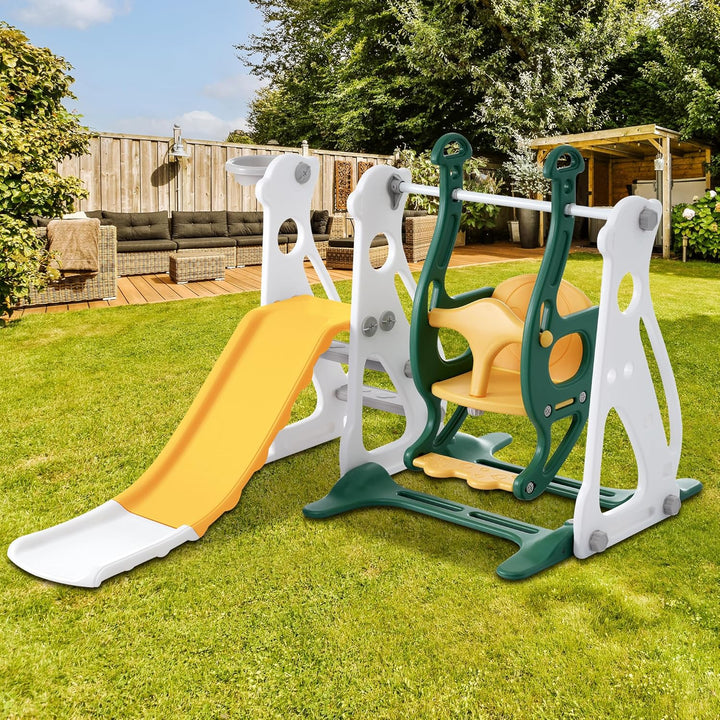 Merax Rutsche für Kinder, 4 in 1 Kinderrutsche Schaukel Basketballkorb, Kletterleiter, Kinder Spielp