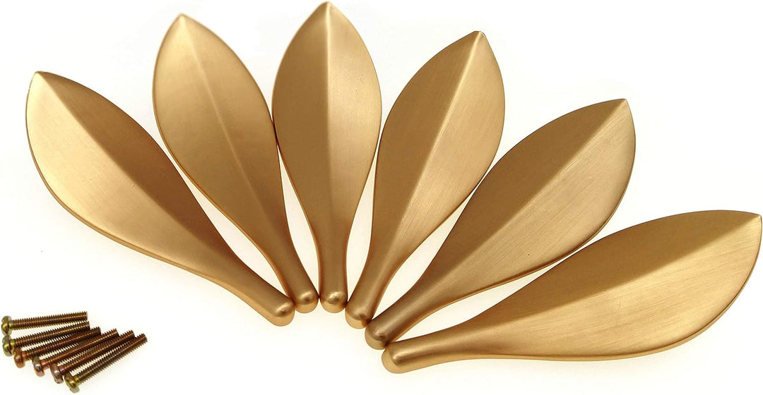 Mou 6 x goldene Blattknäufe, modischer Art-Deco-Stil, Blattform, Schranktürgriff, Zweiloch-Knäufe