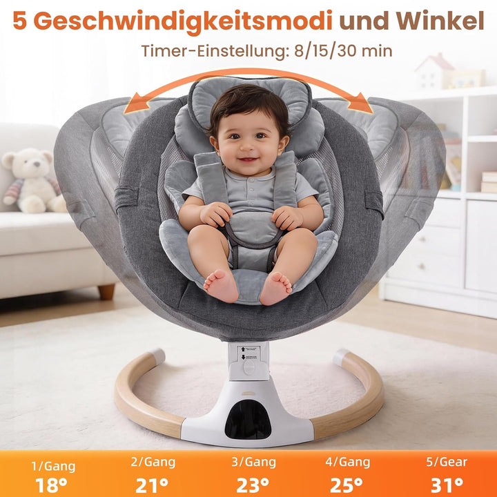 Babywippe Elektrisch, 0–6 Monate, max. 9 kg, Tragbares Neugeborenes Babyschaukel Indoor mit Bluetoot