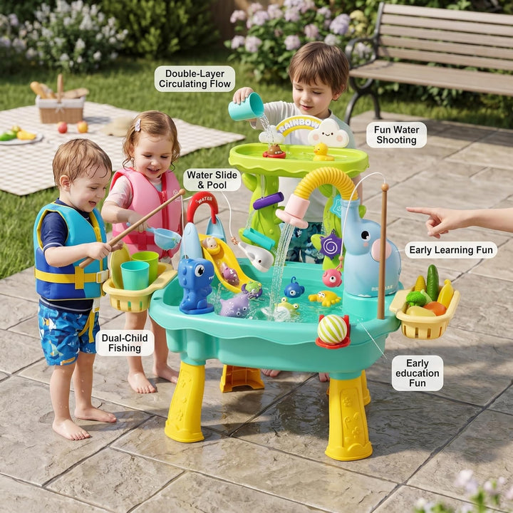 Wassertisch für Kinder, 2-lagiger Wasserspieltisch, blaues Kinderspielzeug mit umlaufender Bewässeru