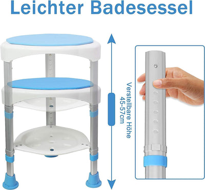 LZQ Duschhocker Duschstuhl Badhocker 360° Drehbar Badsitz und 45-57cm Höhenverstellbar Anti-Rutsch D