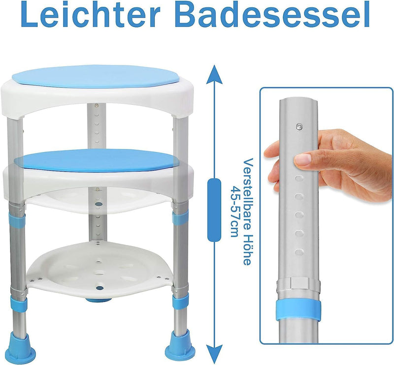 LZQ Duschhocker Duschstuhl Badhocker 360° Drehbar Badsitz und 45-57cm Höhenverstellbar Anti-Rutsch D