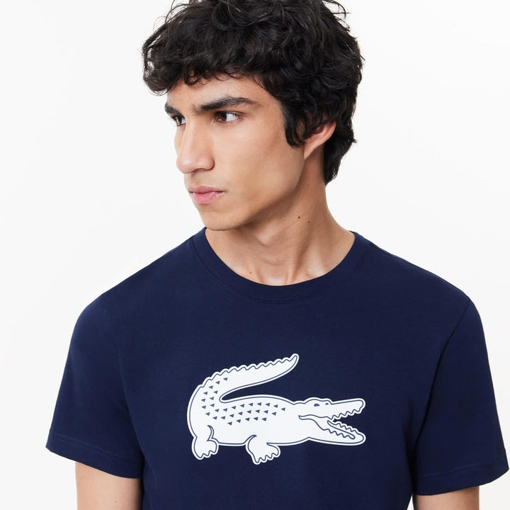 Lacoste Herren TH2042 T-Shirt Rundhals, Männer Logo Print Tee,Regular Fit, XS Marineblau / Weiss