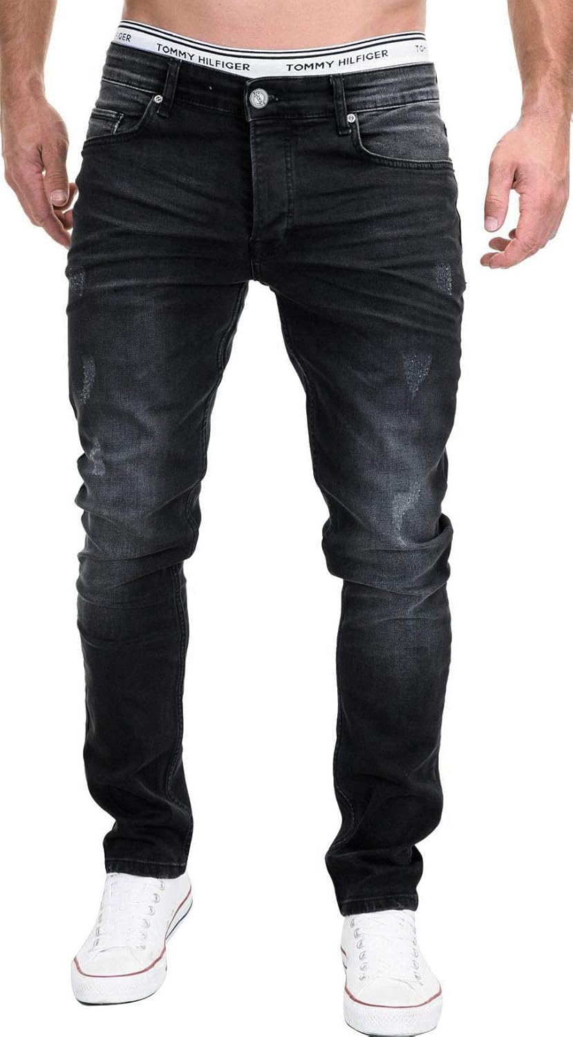 MERISH Jeans Herren Destroyed Hose Jeanshose Slim Fit Männer Denim 2081-1001 32W / 32L 505-2 Anthraz