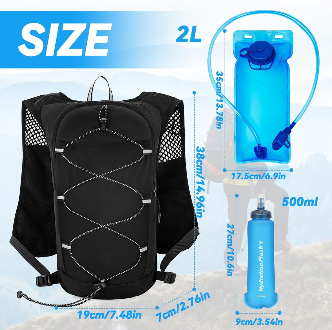 Gewichtsweste, Laufweste Damen Herren mit 2L Trinkrucksack und 500ml Wasserflasche, Laufrucksack mit