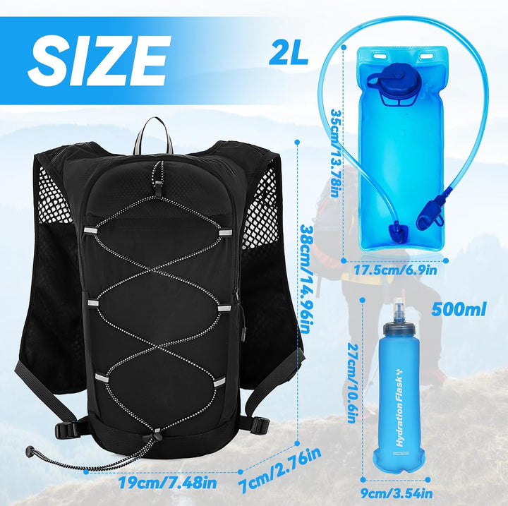 Gewichtsweste, Laufweste Damen Herren mit 2L Trinkrucksack und 500ml Wasserflasche, Laufrucksack mit