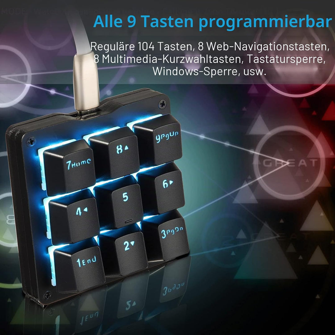 Koolertron Einhändige mechanische Makro-Tastatur,LED-Hintergrundbeleuchtung tragbare Mini-Einhand-me