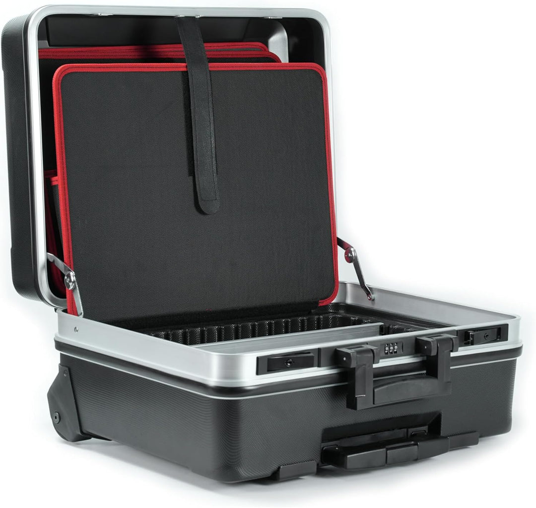 STIER Werkzeugkoffer Trolley leer, robuster Rollkoffer mit ABS-Kunsstoff & Aluminium, Toolbox schwar