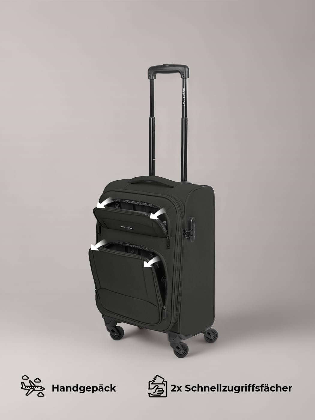 SMARTBOX Weichgepäck Kabinen-Koffer für Damen & Herren | Kleiner Cabin-Trolley 36 x 23 x 57 cm | 4 R