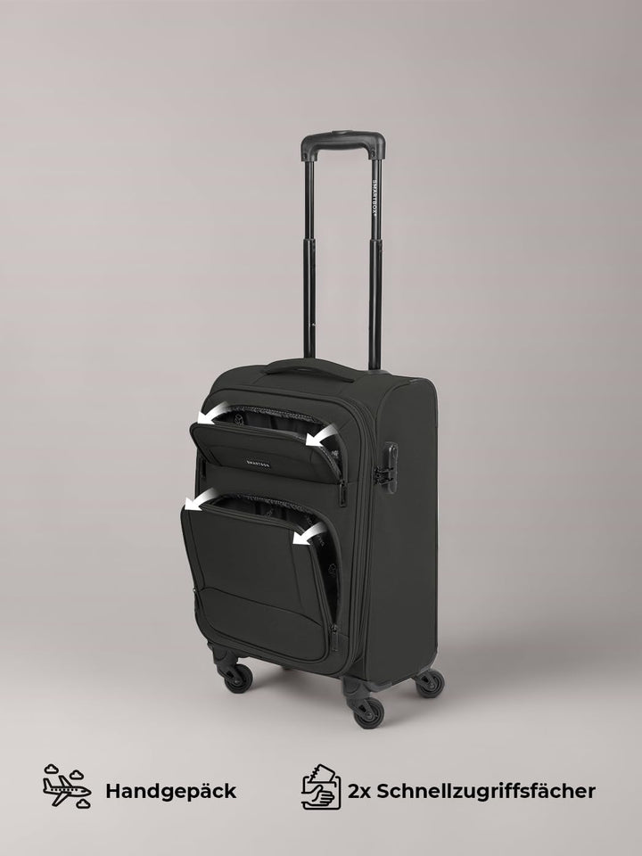 SMARTBOX Weichgepäck Kabinen-Koffer für Damen & Herren | Kleiner Cabin-Trolley 36 x 23 x 57 cm | 4 R