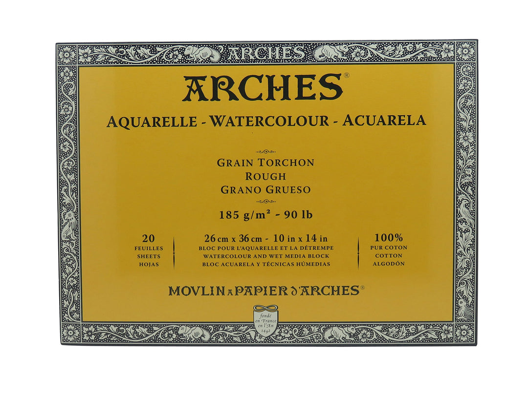 Arches 1795079 Aquarellpapier im Block (26 x 36 cm, 4-seitig geleimt, 185g/m² Grobkorn) 20 Blatt nat