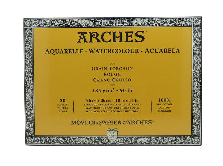 Arches 1795079 Aquarellpapier im Block (26 x 36 cm, 4-seitig geleimt, 185g/m² Grobkorn) 20 Blatt nat