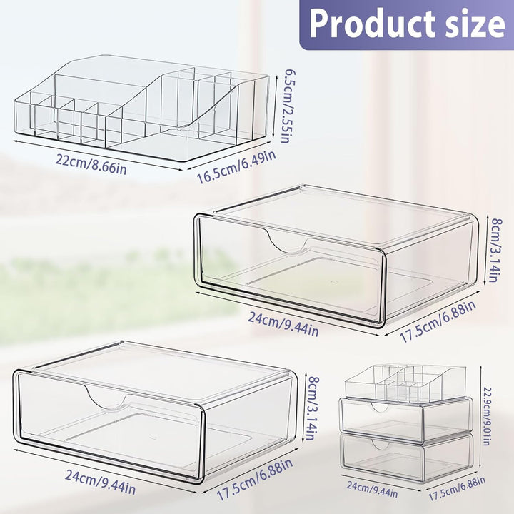 3 Ebenen Make-up Organizer Schublade,Transparenter Kosmetik Organizer,Stapelbarer Schminktisch Organ