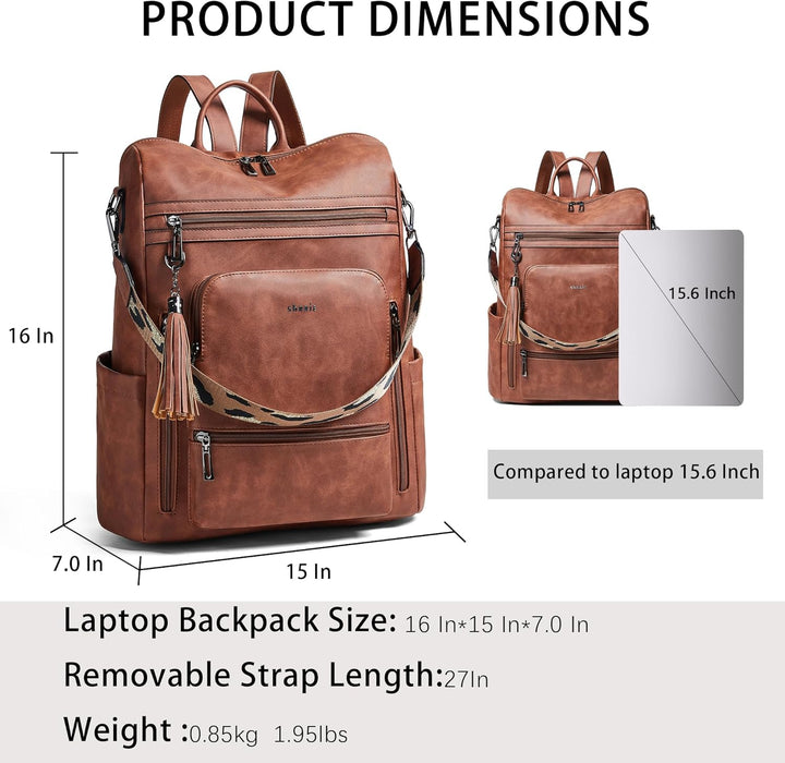 Shrrie rucksack damen elegant geeignet für 15,6Zoll-Notebooks Langlebig wasserdicht Damen aus Leder