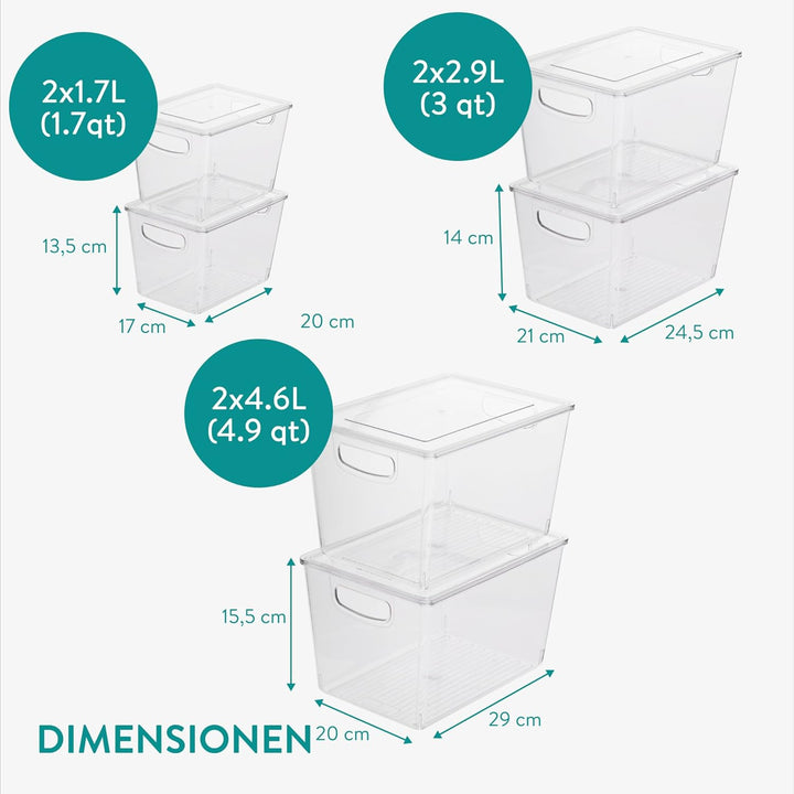 Navaris 6er Set Kühlschrank Organizer aus Kunststoff - 6x Aufbewahrungsbox für den Kühlschrank - Küh