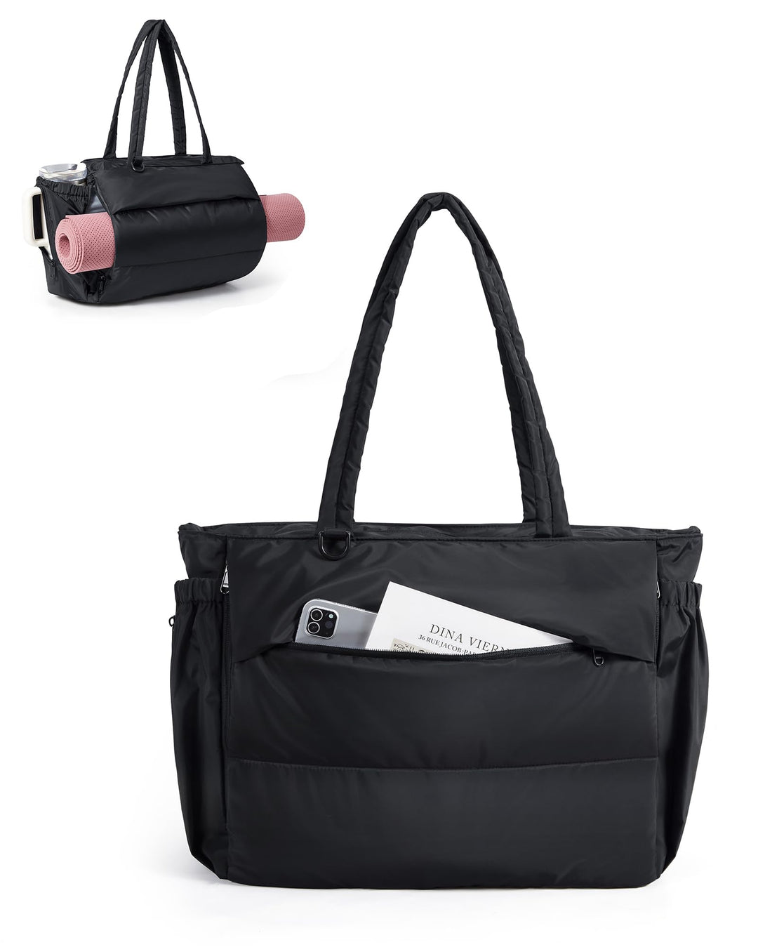 bagsmart Handtasche Damen Sporttasche Yogatasche, 22L Puffer Tote Bag mit Mehreren Taschen, Leichte