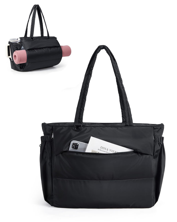 bagsmart Handtasche Damen Sporttasche Yogatasche, 22L Puffer Tote Bag mit Mehreren Taschen, Leichte
