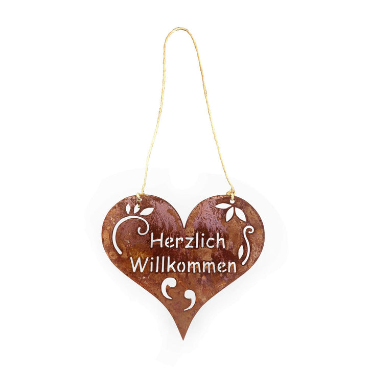Radami Edelrost Herz - Willkommen - Schild Gartenstecker Metall Gartenfigur, Metall Figur Gartendeko