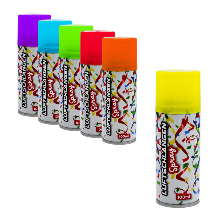 Spetebo Luftschlangenspray 100 ml fluoreszierend - 6er Pack - Karneval Deko Sprüh Luftschlangen in 6