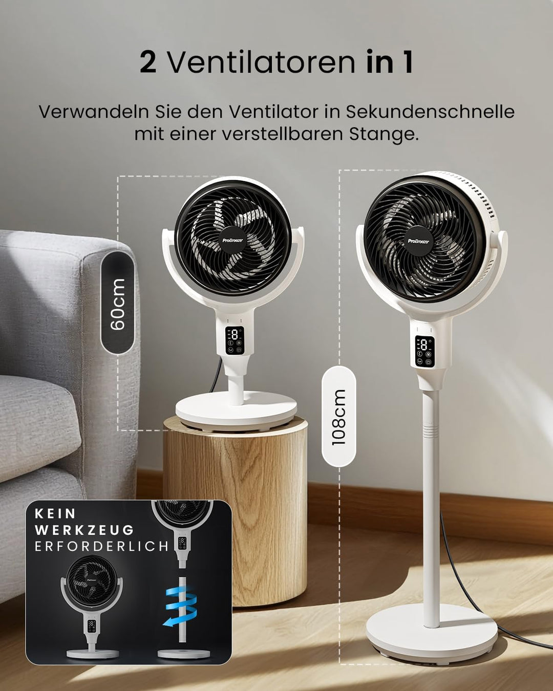 Pro Breeze AirFlo Standventilator 109cm – Leiser Ventilator mit Fernbedienung & LED-Display – 2 Modi