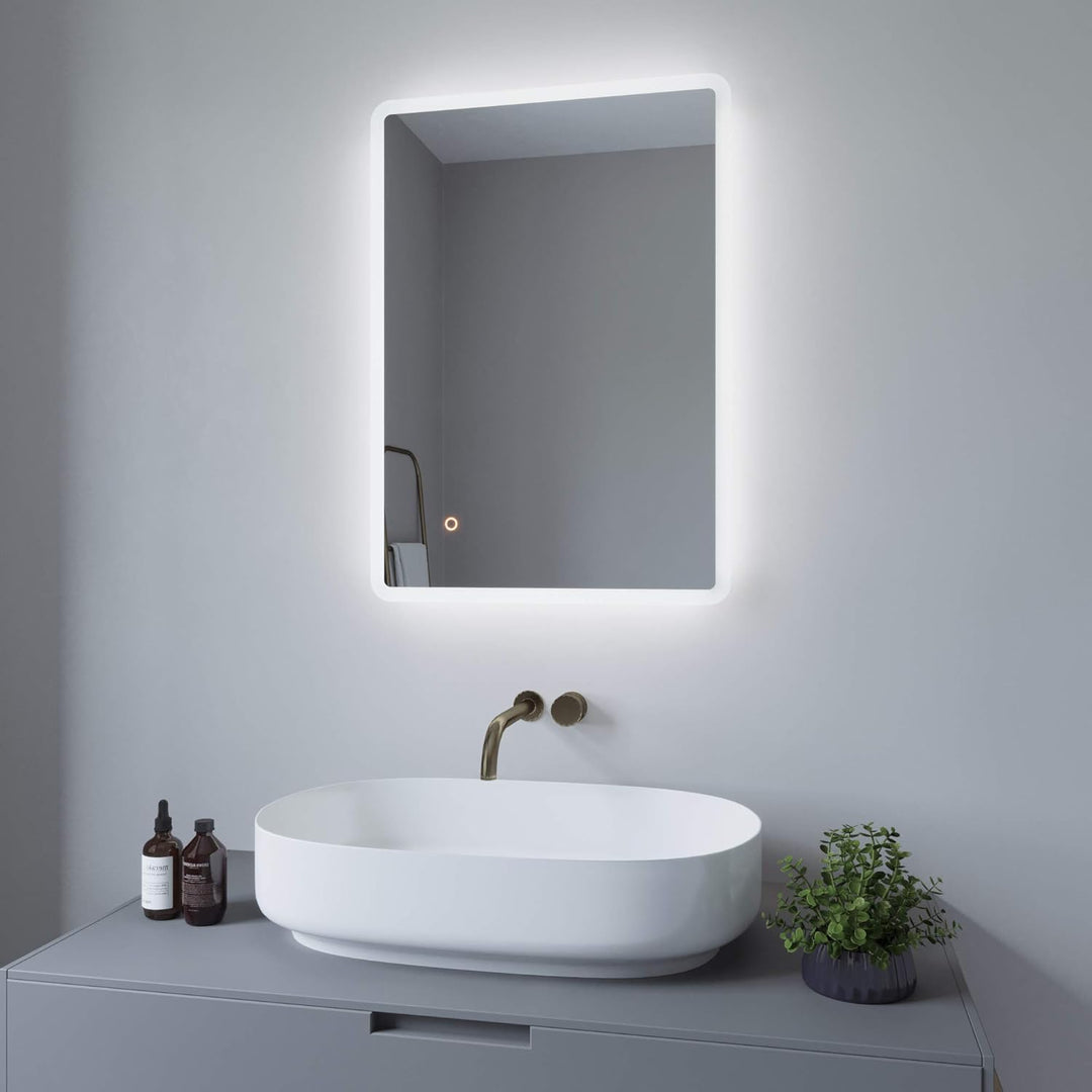 AQUABATOS 70x50 cm Badspiegel mit Beleuchtung Badezimmerspiegel Lichtspiegel LED Wandspiegel kaltwei