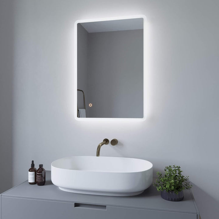 AQUABATOS 70x50 cm Badspiegel mit Beleuchtung Badezimmerspiegel Lichtspiegel LED Wandspiegel kaltwei