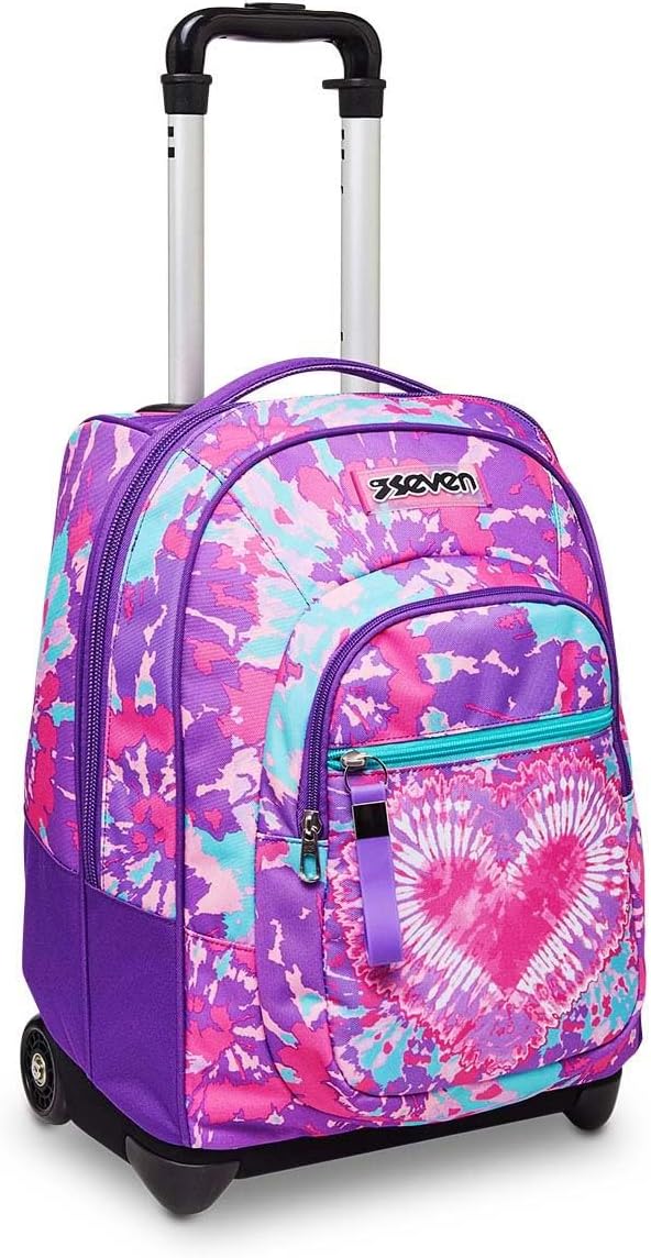 Seven Trolley TRENDY HEART GIRL, 2 in 1, Schulranzen mit Rollen, Rucksack mit Trolleyfunktion für Ki