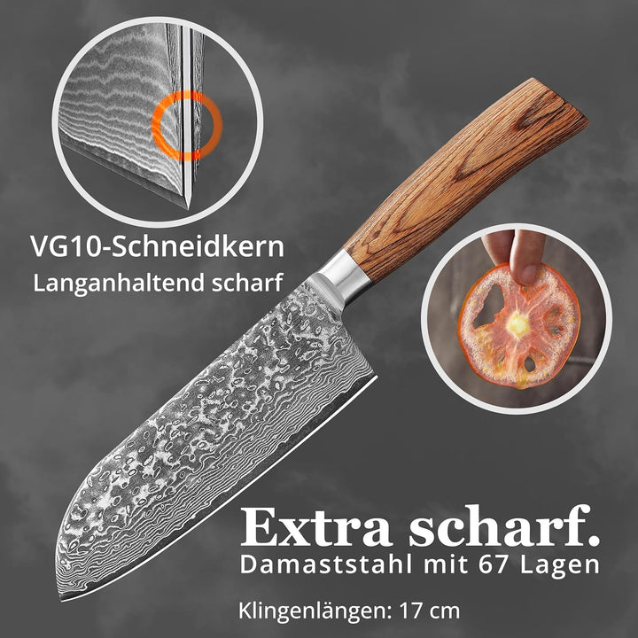 Wakoli EDIB Pro Santokumesser aus Damaststahl (VG10 Kern) mit 17 cm Klinge – scharf & ergonomisch –