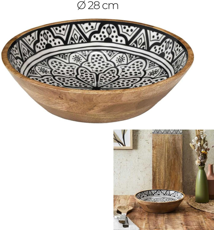 HOME DECO FACTORY, KA0568, Black Dune Mango Wood Salad Bowl, modern and elegant Design, ideal for Sa