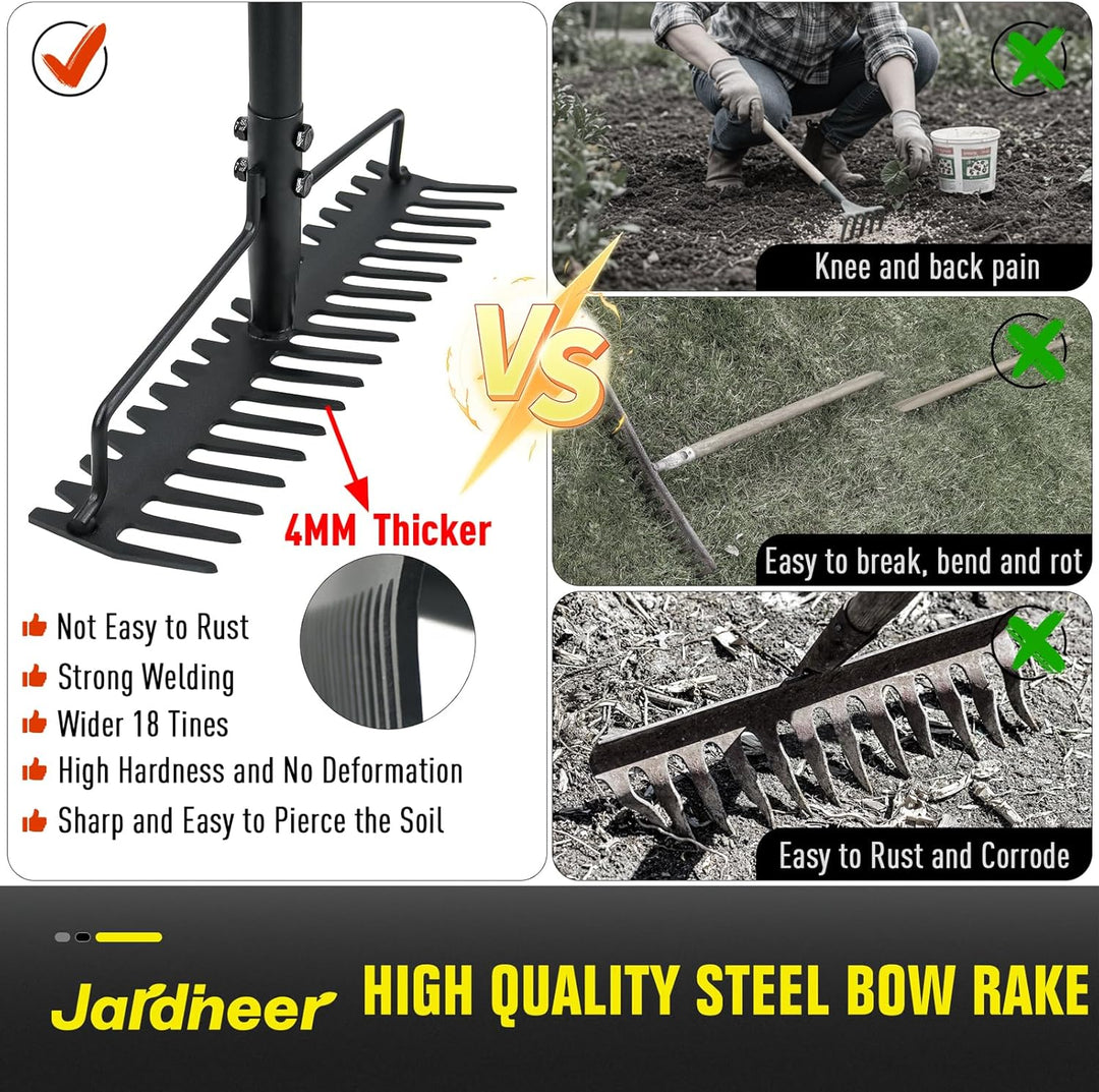 Jardineer Garten Rechen, 150cm Langstiel Metall Rechen, Harke Garten Mit Stiel für Kies, Felsen, Ras