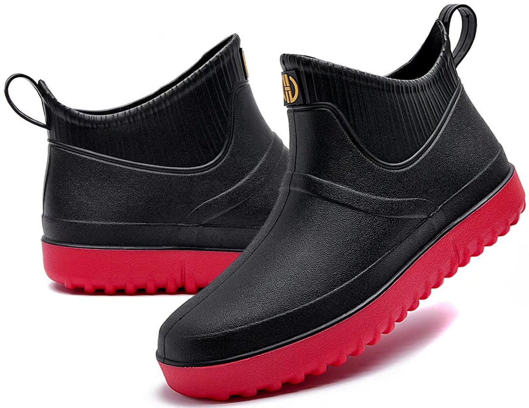 GURGER Herren Gummistiefel Kurz Wasserdicht Rutschfest Stadt Regenstiefel 39 EU Schwarz Rot A1, 39 E