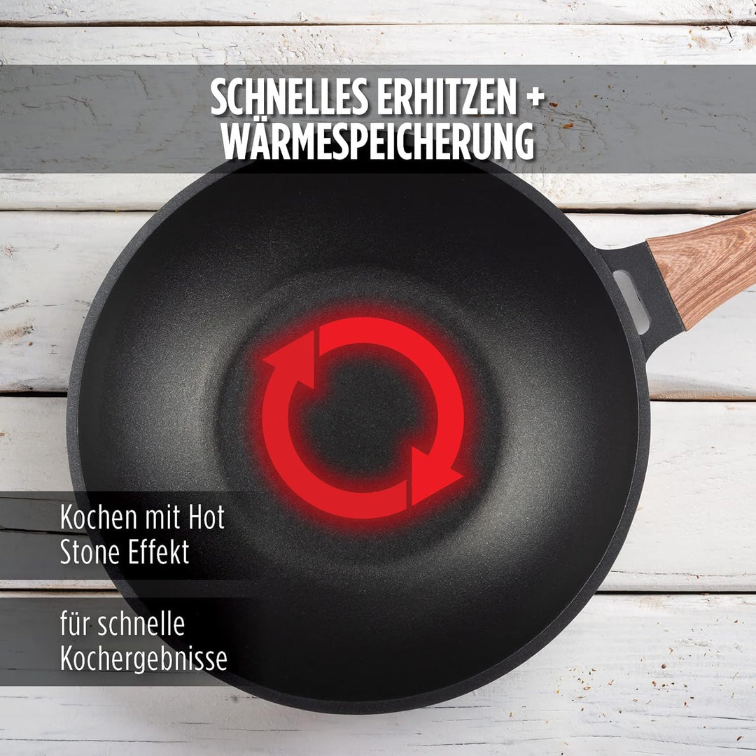 ROSMARINO Profi Wok 30 cm | Wok-pfanne mit hervorragende Wärmeverteilung und Wärmeleistung | Raffini